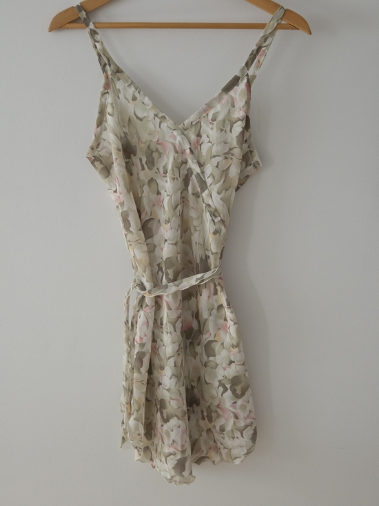 Papillon Blanc Dresses & Skirts - Vintage Papillon Blanc Olive and Pink Floral Slip Mini Dress